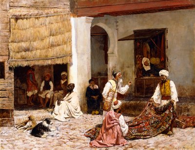 Un bazar de alfombras, Tánger, 1878 de Edwin Lord Weeks