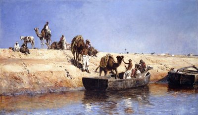 Un Embarque de Camellos en la Playa de Salé, Marruecos, 1880 de Edwin Lord Weeks