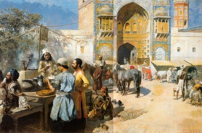 Un restaurante al aire libre, Lahore, c1889 de Edwin Lord Weeks