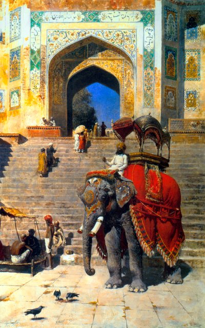 Elefante real en la puerta de la Jami Masjid, Mathura, siglo XIX o principios del siglo XX de Edwin Lord Weeks