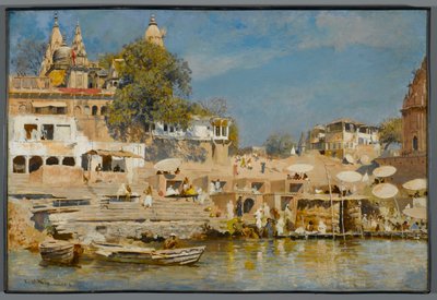 Templos y ghat de baño en Benarés, 1883-85 de Edwin Lord Weeks