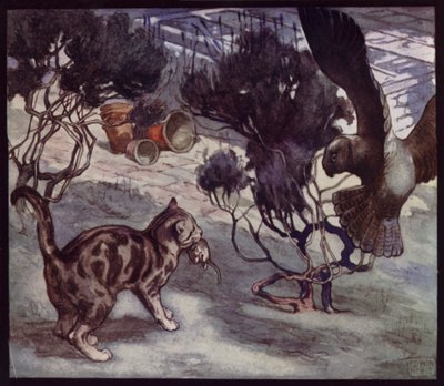 Cazadores de ratones rivales, gatos y búho de Edwin Noble