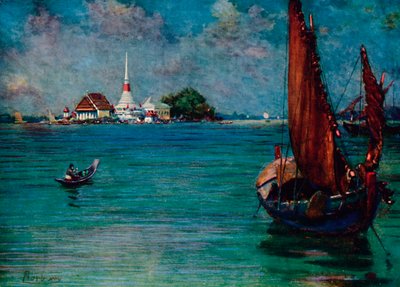 Un barco de pesca frente a la isla Pagoda de Paknam de Edwin Norbury