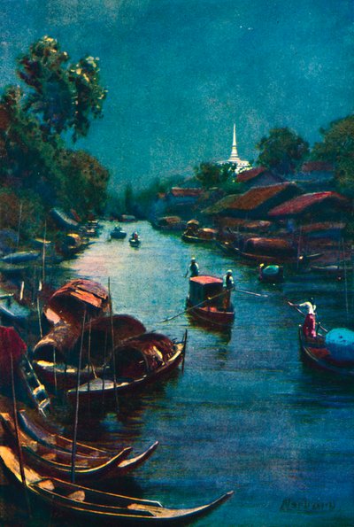 Una escena típica del canal, Bangkok, 1913 de Edwin Norbury