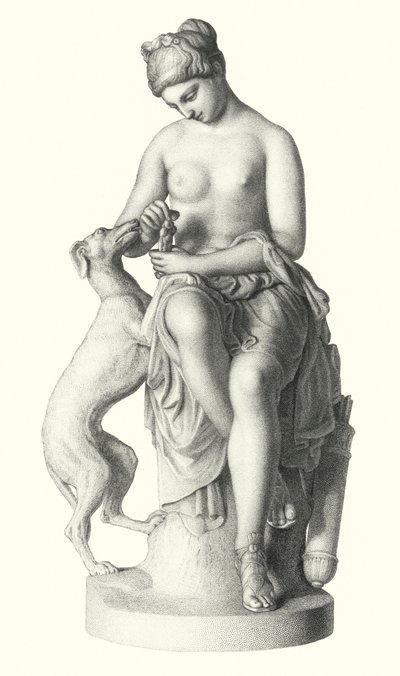 La cazadora, grabado por E Roffe de la estatua de R J Wyatt, en posesión de la Reina (grabado) de Edwin Roffe