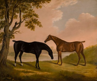 Dos cazadores en un río arbolado, c.1805 (óleo sobre lienzo) de Edwin W. Cooper
