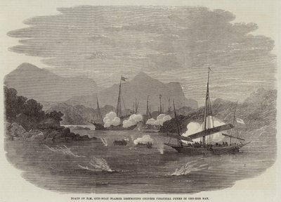 Botes del cañonero HM Flamer destruyendo juncos piratas chinos en la bahía de Cho-Kee de Edwin Weedon