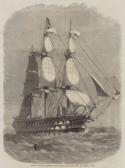 Crucero de Su Alteza Real el Príncipe Alfredo, el barco de Su Majestad St George, 90 cañones de Edwin Weedon
