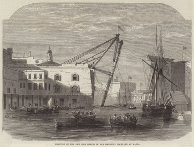 Erección de las nuevas tijeras de hierro en el astillero de Su Majestad en Malta de Edwin Weedon