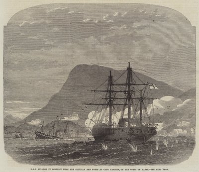HMS Bulldog en conflicto con la flotilla y los fuertes en Cabo Haitiano, en la costa de Haití de Edwin Weedon