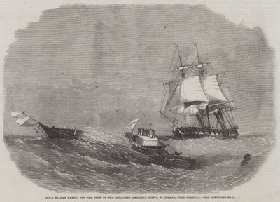 HMS Diadem rescatando a la Tripulación del Barco Americano Desarbolado C W Connor, cerca de Bermudas de Edwin Weedon