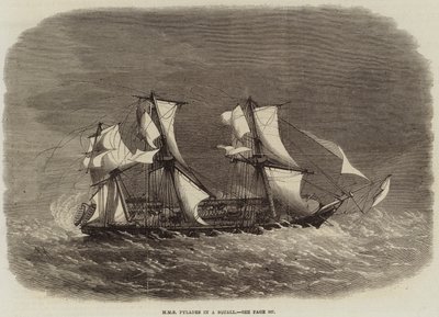 HMS Pylades en una tormenta de Edwin Weedon
