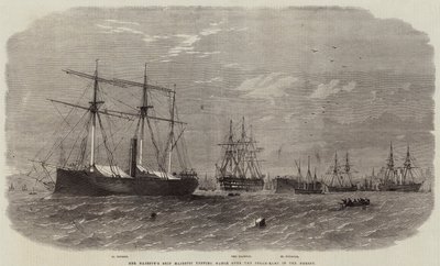 El barco de Su Majestad Majestic vigilando los arietes de vapor en el Mersey de Edwin Weedon