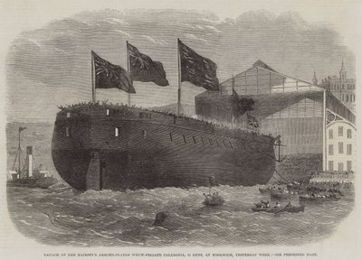 Lanzamiento del Acorazado de Tornillo de Su Majestad Caledonia, 31 Cañones, en Woolwich, la Semana Pasada de Edwin Weedon