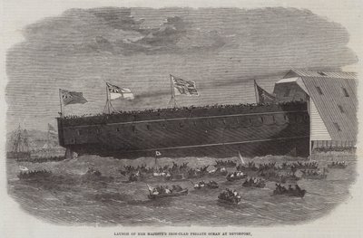 Lanzamiento de la fragata acorazada de Su Majestad Ocean en Devonport de Edwin Weedon