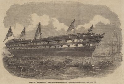 Lanzamiento del barco de vapor Hannibal desde el astillero de Su Majestad, en Deptford de Edwin Weedon