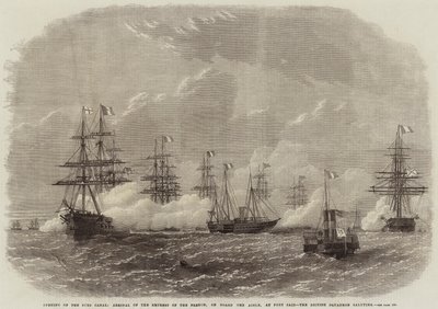 Apertura del Canal de Suez, Llegada de la Emperatriz de Francia, a Bordo del Aigle, en Port Said, la Escuadra Británica saludando de Edwin Weedon