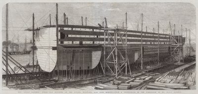 El Gran Barco de Vapor del Este en construcción en los astilleros, Millwall, 22,500 toneladas de carga de Edwin Weedon
