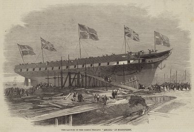 El lanzamiento de la fragata griega Amalia, en Northfleet de Edwin Weedon