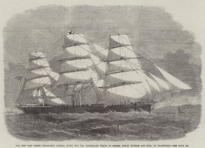 El nuevo barco de vapor de hierro London, construido para el comercio australiano por Messers Money Wigram and Sons, en Blackwall de Edwin Weedon