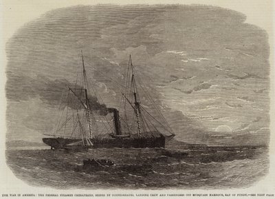La guerra en América, el vapor federal Chesapeake, incautado por los confederados, desembarcando tripulación y pasajeros en el puerto de Musquash, Bahía de Fundy de Edwin Weedon
