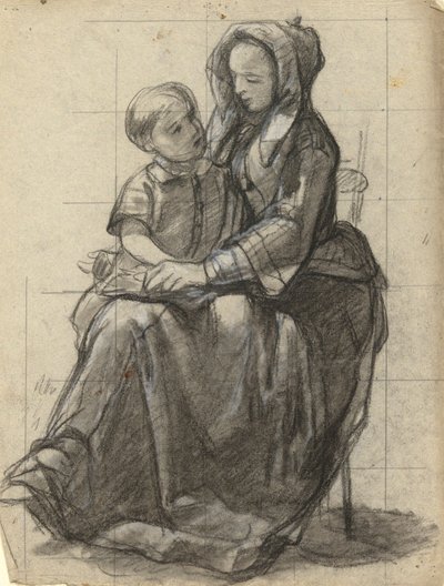 Madre e hijo, boceto para Firma del Pacto en la Cabina del Mayflower de Edwin White