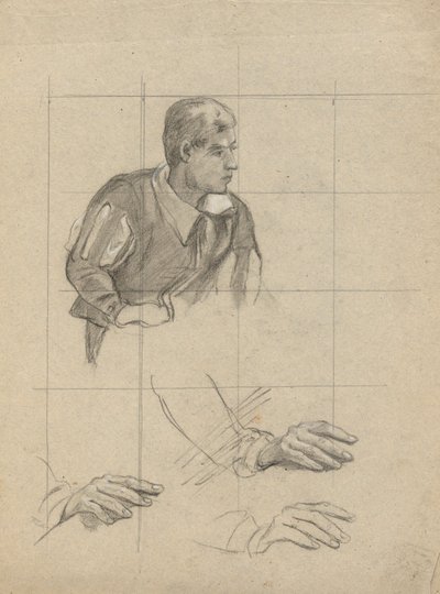 Hombre sentado y Estudio de manos, boceto para Firma del Pacto en la Cabina del Mayflower. de Edwin White
