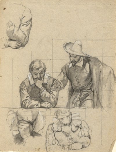 Grupo no identificado, boceto para la Firma del Pacto en la Cabina del Mayflower de Edwin White