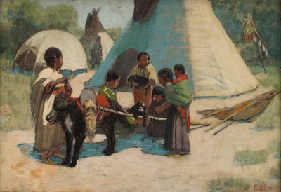 Dog Travois, Campamento Blackfoot, finales del siglo XIX-principios del siglo XX de Edwin Willard Deming