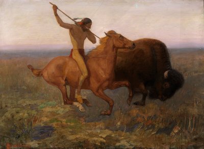 Indio cazando búfalo, finales del siglo XIX-principios del siglo XX de Edwin Willard Deming