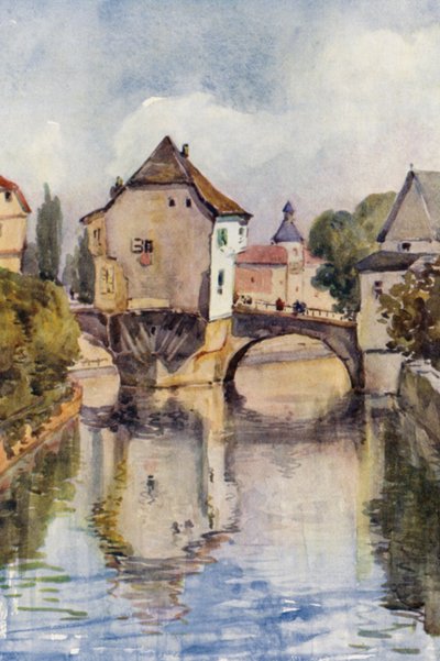 El Rin: Puente Viejo de Kreuznach (litografía en color) de Effie Jardine