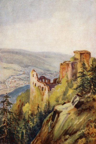 El Rin: El Viejo Castillo, Baden-Baden (litografía en color) de Effie Jardine