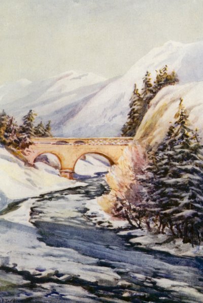 El Rin: El puente del Rin en Thusis (litografía en color) de Effie Jardine