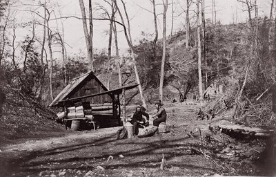 [Una estación de unión en el río James establecida para extraer pólvora de los confederados] de Egbert Guy Fowx.