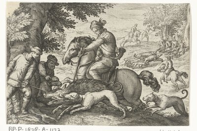 Paisaje montañoso con caza de jabalí Escenas de caza (título de la serie) Icones Venantum Species Varias Representantes (título de la serie) de Egbert Jansz.