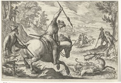 Paisaje con caza de ciervos Escenas de caza (título de la serie) Icones Venantum Species Varias Representantes (título de la serie) de Egbert Jansz.