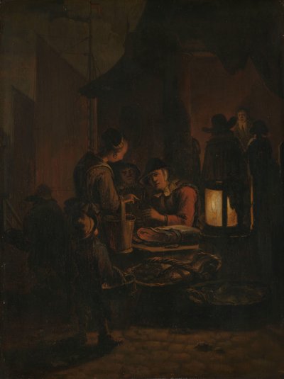 Mercado de pescado por la noche de Egbert Lievensz. van der Poel