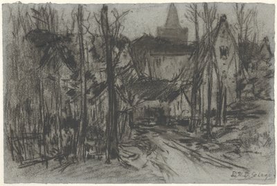 Vista de un pueblo a través de los árboles de Egbert Rubertus Derk Schaap