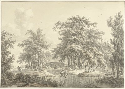 Paisaje arbolado con algunos grupos de figuras de Egbert van Drielst