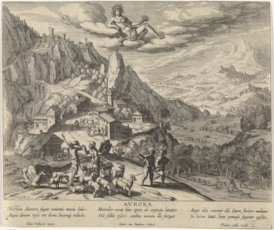Alegoría del amanecer con personificación de Aurora avrora. (título en el objeto) Cuatro medios días (título de la serie) de Egbert van Panderen