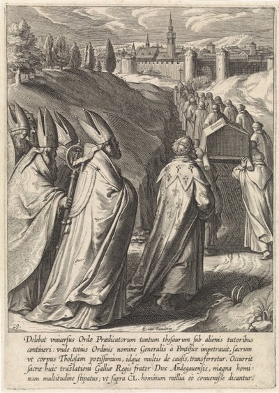 Ataúd de Tomás de Aquino es llevado a la iglesia dominicana de Toulouse La vida de Santo Tomás de Aquino (título de la serie) de Egbert van Panderen