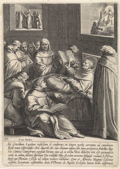 Tomás de Aquino cae enfermo camino del II Concilio de Lyon La vida de Santo Tomás de Aquino (título de la serie) de Egbert van Panderen