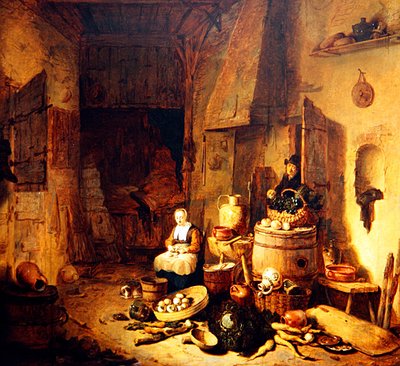 Un interior de cocina con una criada de Egbert van der Poel