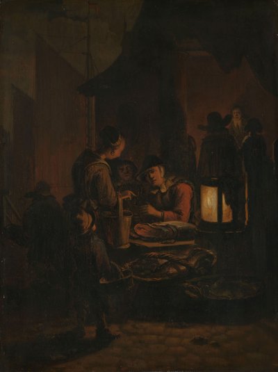 Mercado de pescado por la noche de Egbert van der Poel