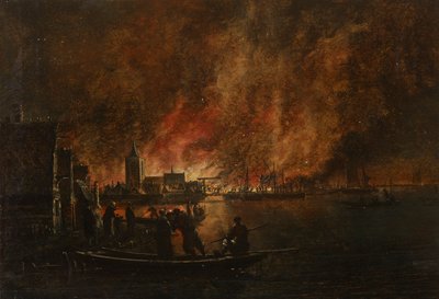 Incendio nocturno sobre ciudad holandesa de Egbert van der Poel