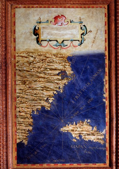 Mapa de China y Japón hecho por Egnazio Danti (1536-1586) matemático, cosmógrafo y arquitecto italiano. Alrededor de 1567. Florencia, Palazzo Vecchio, Sala del Mappamondo de Egnazio Danti