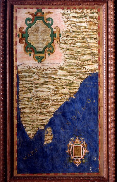 India. Mapa realizado por Egnazio Danti (1536-1586) matemático, cosmógrafo y arquitecto italiano. Alrededor de 1567. Florencia, Palazzo Vecchio, Sala del Mappamondo de Egnazio Danti