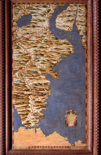 Mapa del Estrecho de Magallanes hecho por Egnazio Danti (1536-1586) matemático, cosmógrafo y arquitecto italiano. Alrededor de 1567. Florencia, Palazzo Vecchio, Sala del Mappamondo de Egnazio Danti