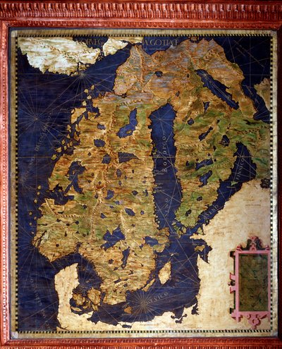 Escandinavia: Noruega, Suecia, Finlandia. Mapa realizado por Egnazio Danti (1536-1586) matemático, cosmógrafo y arquitecto italiano. Alrededor de 1567. Florencia, Palazzo Vecchio, Sala del Mappamondo de Egnazio Danti