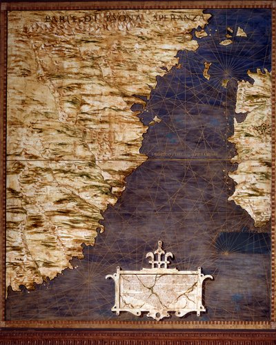 Mapa de Sudáfrica y Cabo de Buena Esperanza hecho por Egnazio Danti (1536-1586) matemático, cosmógrafo y arquitecto italiano. Alrededor de 1567. Florencia, Palazzo Vecchio, Sala del Mappamondo de Egnazio Danti